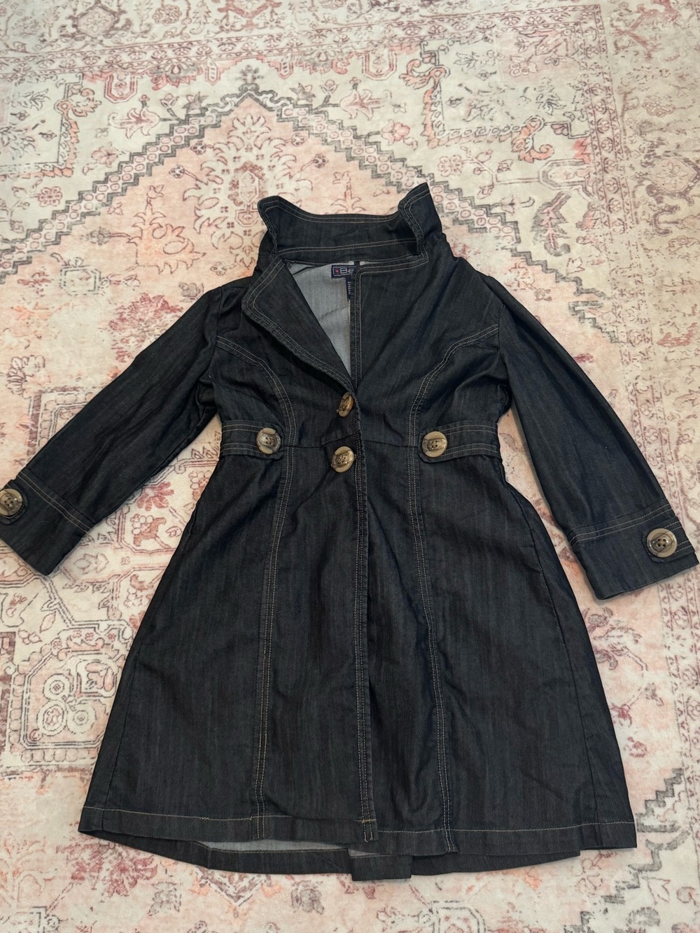 Baccini Dark Denim Trench Coat with Decorative Buttons